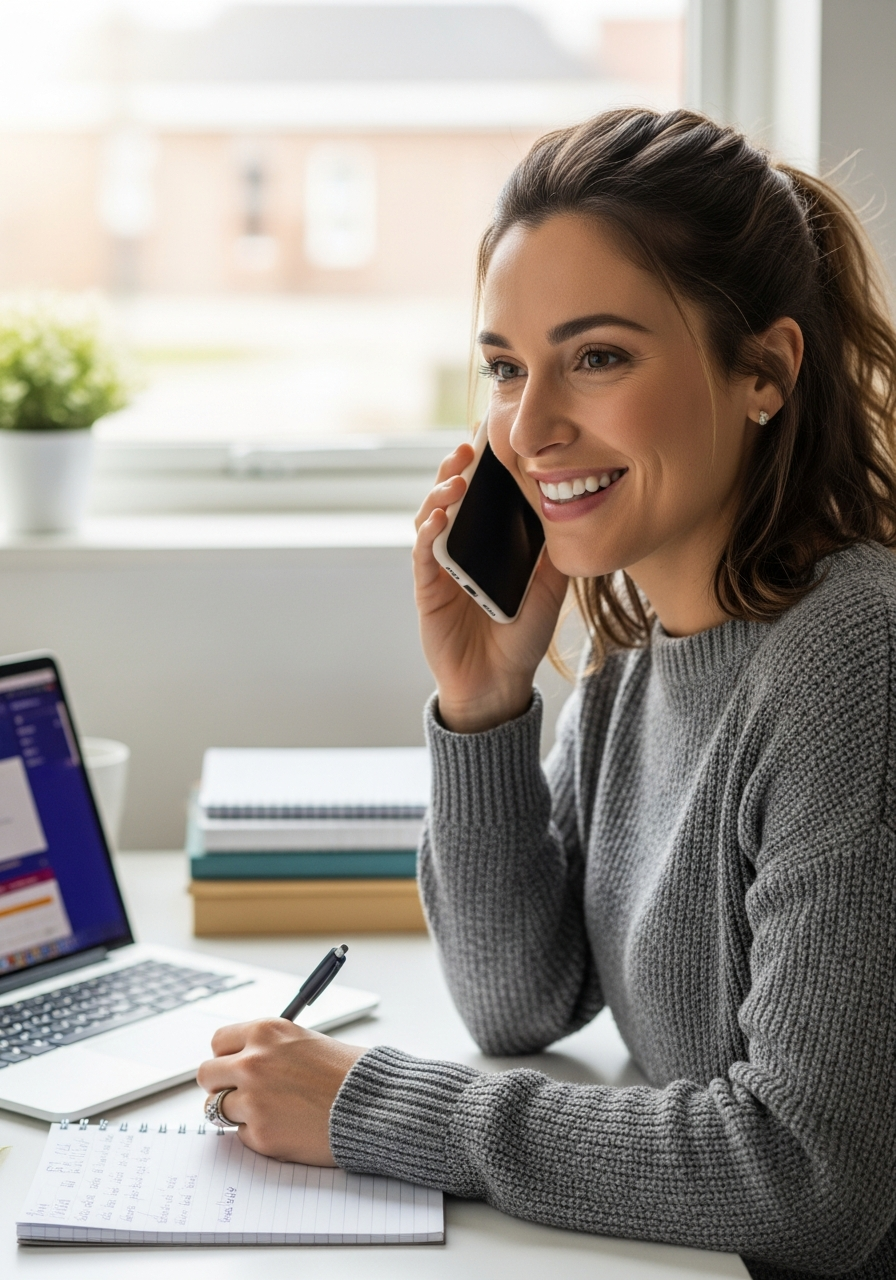 A friendly Gold Coast recruiter on a call, ready to match a therapist with their next assignment