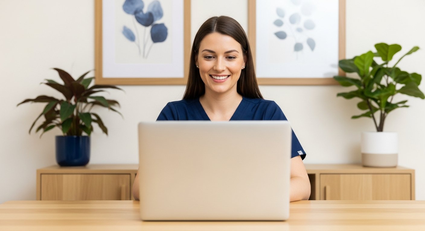 A therapist on a video onboarding call with her Gold Coast mentor before her first assignment